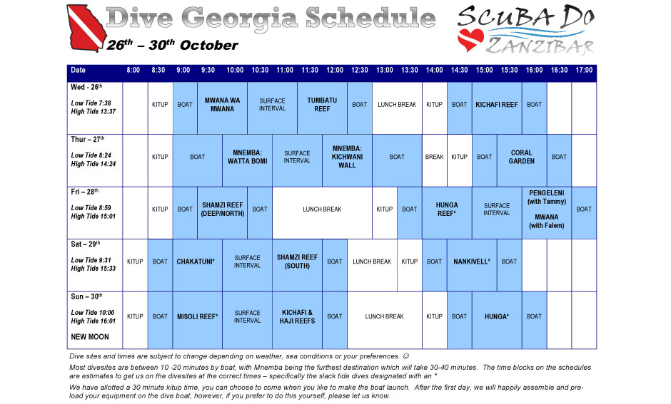 Tentative dive plan for a dive club from Russia